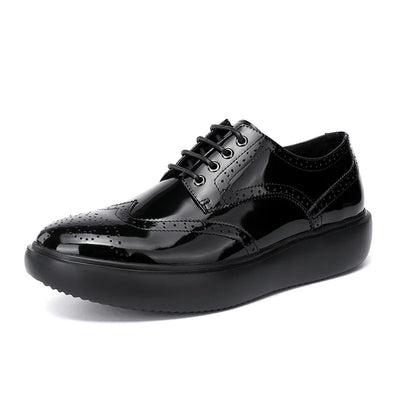 British Men Wing Tip Brogue Shoes Thick Platform Lace Up Business Man Casual Dress Shoes High Quality Genuine Leather Shoes