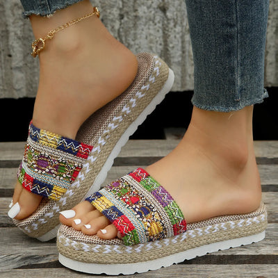 European American Ethnic Style Women's Roman Slippers Plus Size Thick-Soled Fish Mouth Design Flat Cake Fashionable Trend