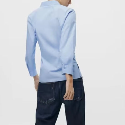 KAR&OT ZA 2025 Women's Spring New Poplin Shirt Single-Breasted Knot Lace-up Button Irregular Slim Fit Top 9479306 Summer