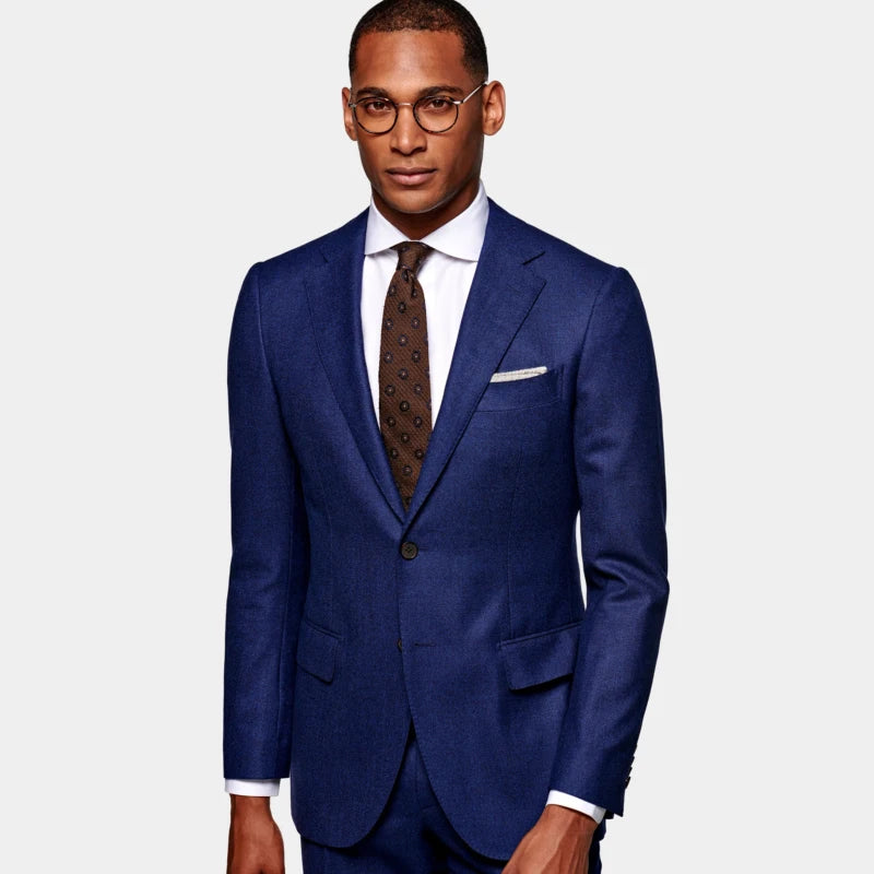 Medium Blue S120 Wool Business Casual Men's Slim Two Single-breasted Suit