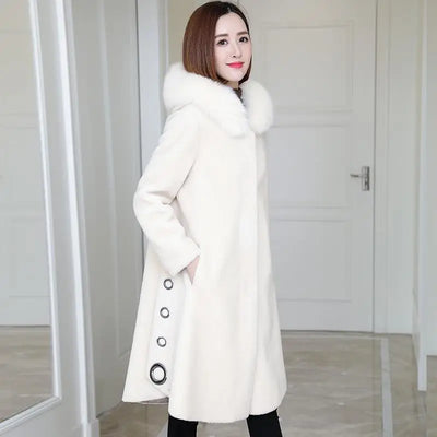 Granular Sheep Shearing Coat Women's Mid-Length 2025 Winter New Fox Fur Hooded All-In-One Faux Fur Clothing Jacket L33