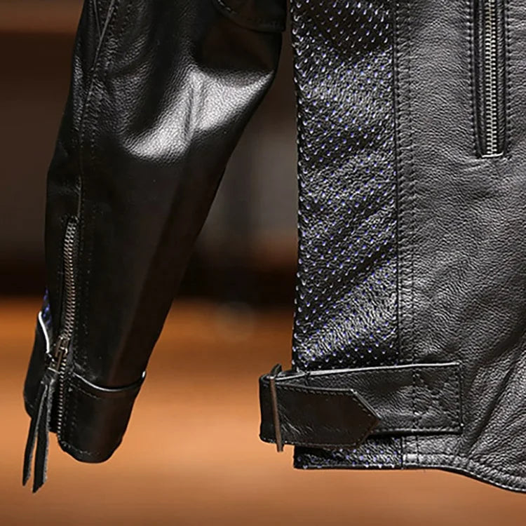 Wholesale Custom Winter Autumn Genuine Leather Men's Eagle Embroidery Motorcycle Coats Plus Size Cowhide Jacket