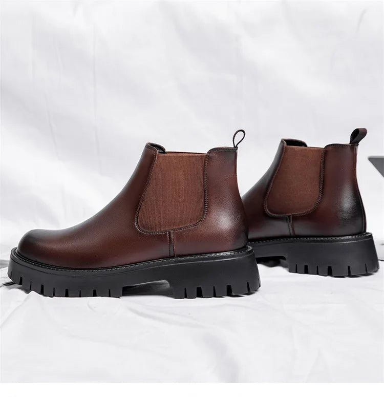 Cowhide Real Leather Chelsea Boots Comfortable Thick Sole Classic Durable Wedding Formal Men Fashion Leather Boots