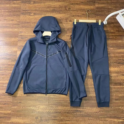 Men's New Spring and Autumn Sports Leisure Clothing Set Hooded Zipper Jacket With Small Leg Pants Loose Fit for Adults