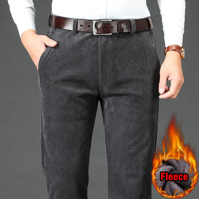 Winter Men's Fleece Corduroy Pants Business Fashion Classic Style Thick Warm Stretch Trousers Male Brand Clothing