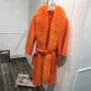 Latest Custom Winter Women Slim Belt White 100%Wool Cashmere Coat With Big Fox Fur Collar Wool Fabric for Coat
