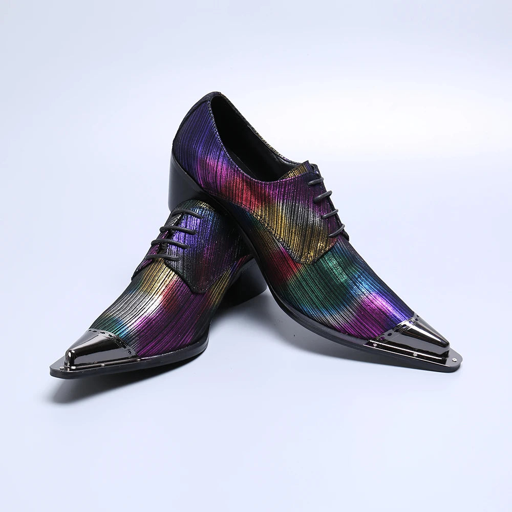 NA217 High Heel Leather Shoes Men Metal Skull Hoop Dress Shoes Men Pointed Toe Zapatos De Hombre Plus Size Formal Man Shoes