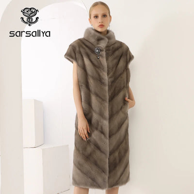 Mink Fur Vest Winter Women Long Real Fur Vest Femme Warm Natural Mink Vest Plus Size 2024 New Arrival Clothes Mandarin Collar