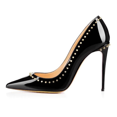 China Factory Handmade Tailingjia Rivets Fashion Design High Heel Large Size Office Shoes Pumps