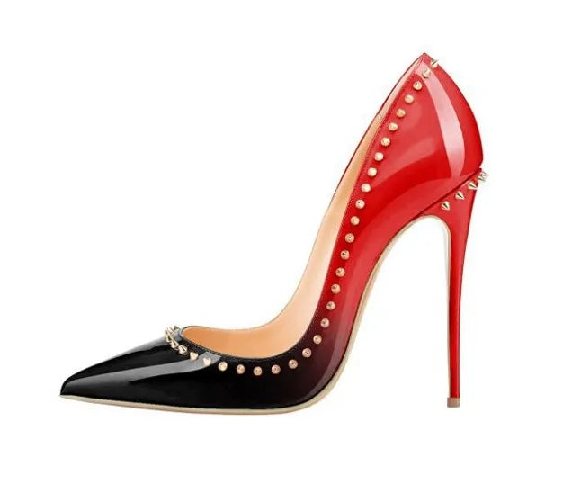 China Factory Handmade Tailingjia Rivets Fashion Design High Heel Large Size Office Shoes Pumps