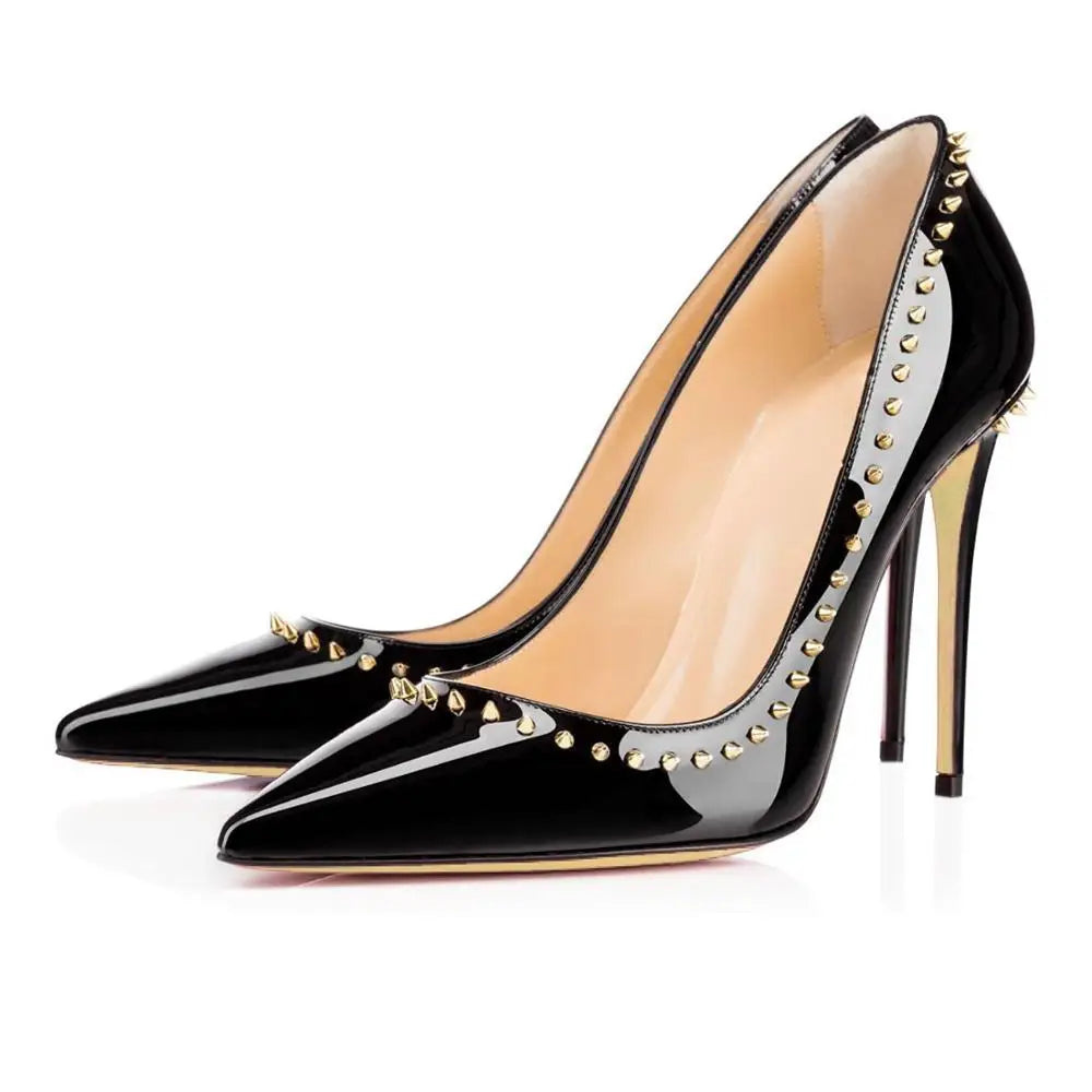 China Factory Handmade Tailingjia Rivets Fashion Design High Heel Large Size Office Shoes Pumps