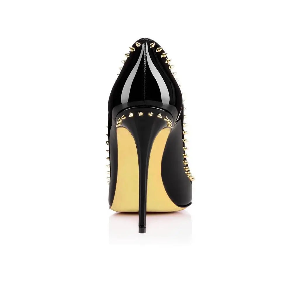 China Factory Handmade Tailingjia Rivets Fashion Design High Heel Large Size Office Shoes Pumps