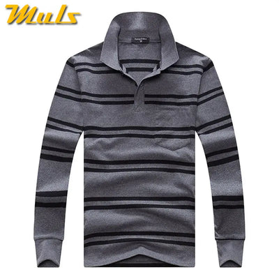 Cotton Polos Men Long Sleeve Mens Polo Shirt Spring Autumn Striped Male Polo Dress Classic Business 2018 Father Gift Drop Ship