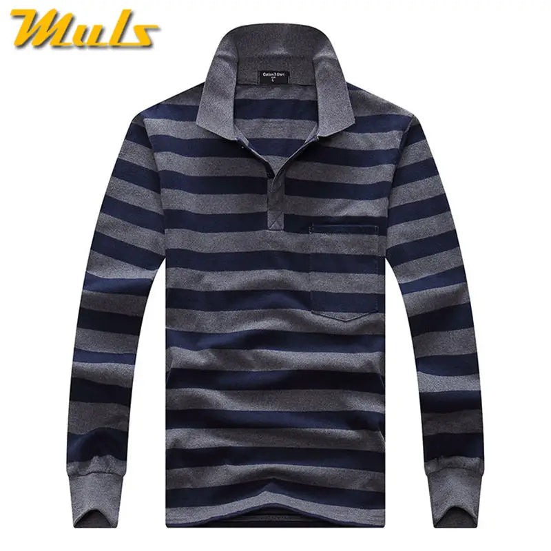 Cotton Polos Men Long Sleeve Mens Polo Shirt Spring Autumn Striped Male Polo Dress Classic Business 2018 Father Gift Drop Ship