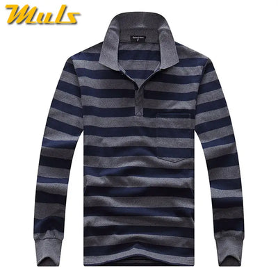 Cotton Polos Men Long Sleeve Mens Polo Shirt Spring Autumn Striped Male Polo Dress Classic Business 2018 Father Gift Drop Ship