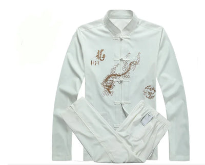 Chinese Men Cotton Kung Fu Suit Embroidery  Wu Shu Uniform Tai Chi Clothing Short Sleeve Shirt+Pant M L XL XXL XXXL MS013