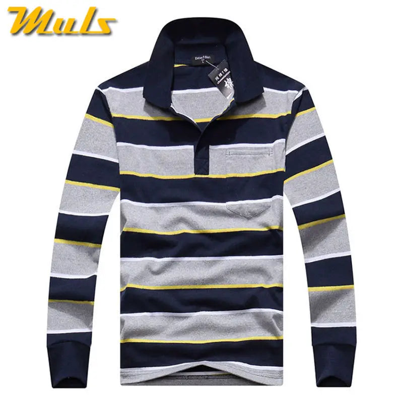 Cotton Polos Men Long Sleeve Mens Polo Shirt Spring Autumn Striped Male Polo Dress Classic Business 2018 Father Gift Drop Ship