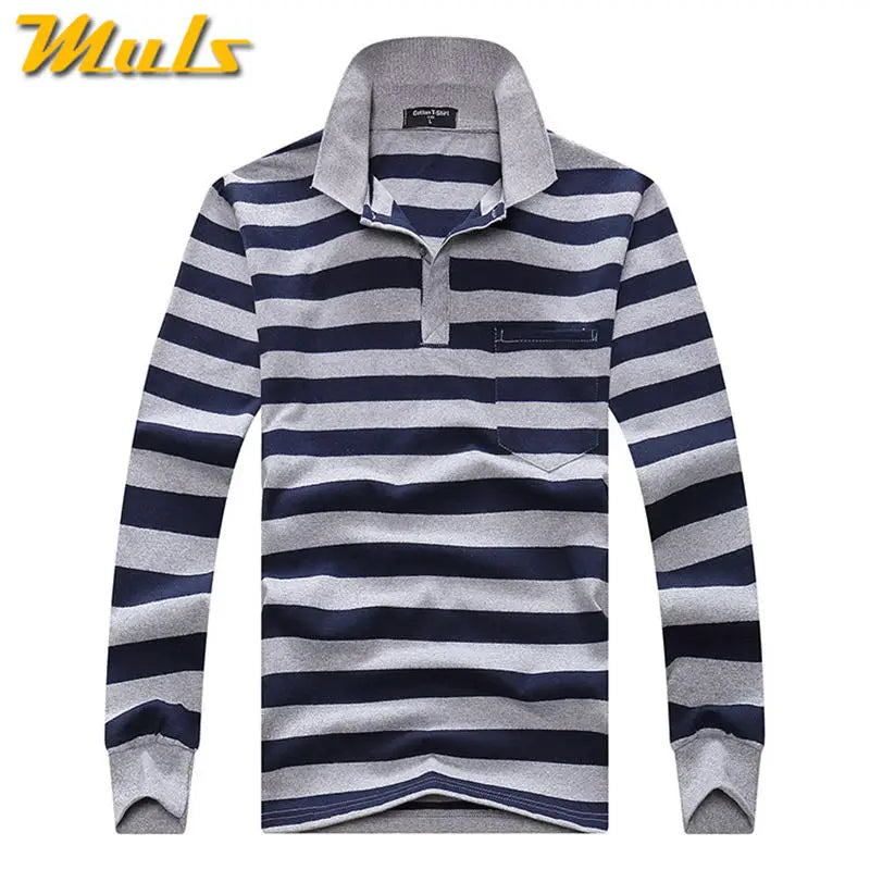 Cotton Polos Men Long Sleeve Mens Polo Shirt Spring Autumn Striped Male Polo Dress Classic Business 2018 Father Gift Drop Ship