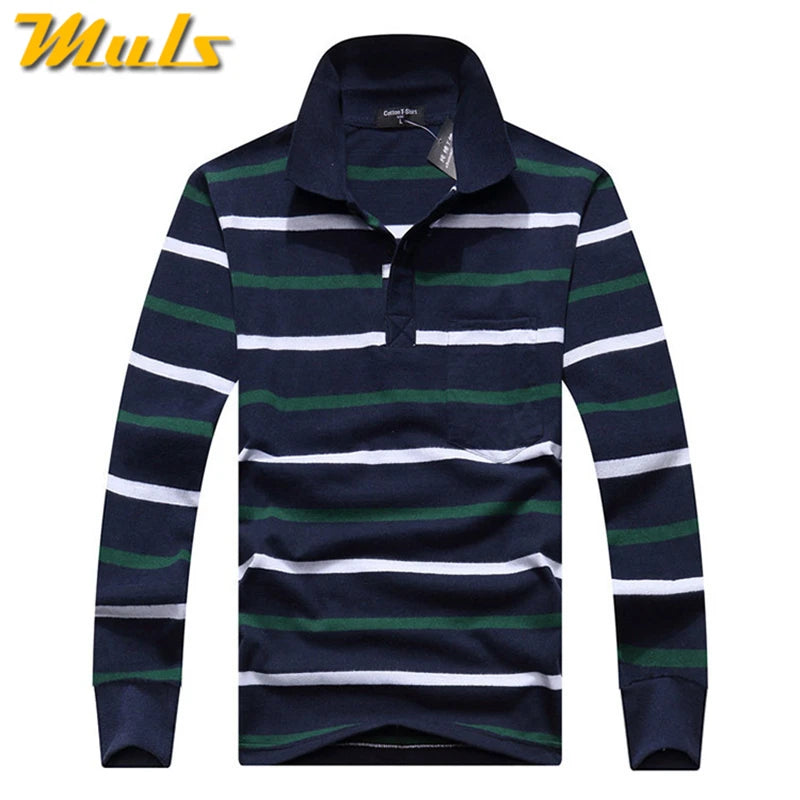 Cotton Polos Men Long Sleeve Mens Polo Shirt Spring Autumn Striped Male Polo Dress Classic Business 2018 Father Gift Drop Ship