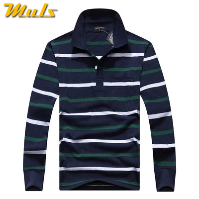 Cotton Polos Men Long Sleeve Mens Polo Shirt Spring Autumn Striped Male Polo Dress Classic Business 2018 Father Gift Drop Ship