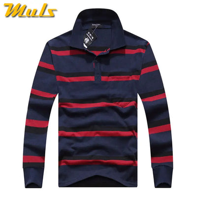 Cotton Polos Men Long Sleeve Mens Polo Shirt Spring Autumn Striped Male Polo Dress Classic Business 2018 Father Gift Drop Ship