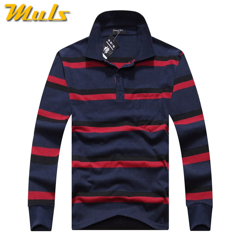 Cotton Polos Men Long Sleeve Mens Polo Shirt Spring Autumn Striped Male Polo Dress Classic Business 2018 Father Gift Drop Ship