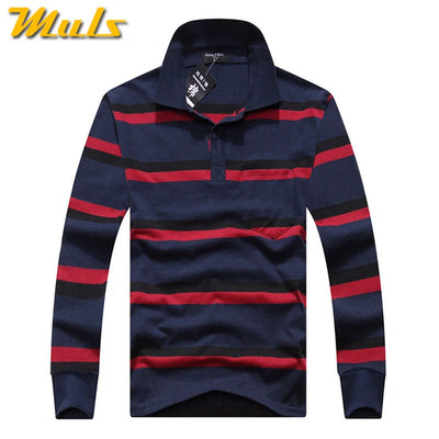 Cotton Polos Men Long Sleeve Mens Polo Shirt Spring Autumn Striped Male Polo Dress Classic Business 2018 Father Gift Drop Ship