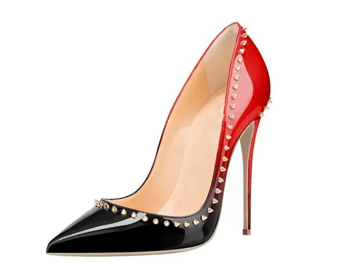 China Factory Handmade Tailingjia Rivets Fashion Design High Heel Large Size Office Shoes Pumps