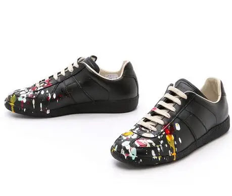 High Quality Men Fashion Black White leather paint splatter Low Top Casual Shoes Unisex Luxury Brand Spring Autumn Flat Shoes