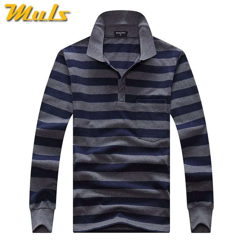 Cotton Polos Men Long Sleeve Mens Polo Shirt Spring Autumn Striped Male Polo Dress Classic Business 2018 Father Gift Drop Ship