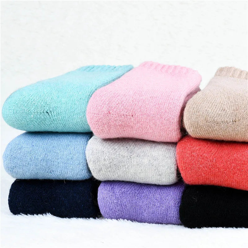 3 pairs 2025 winter new Thick wool socks women's winter tube terry socks solid color ladies super thick warm snow socks