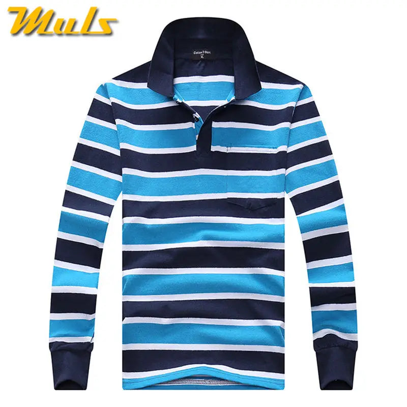 Cotton Polos Men Long Sleeve Mens Polo Shirt Spring Autumn Striped Male Polo Dress Classic Business 2018 Father Gift Drop Ship