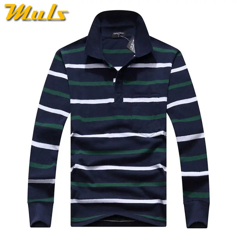 Cotton Polos Men Long Sleeve Mens Polo Shirt Spring Autumn Striped Male Polo Dress Classic Business 2018 Father Gift Drop Ship
