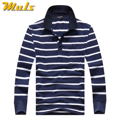 Cotton Polos Men Long Sleeve Mens Polo Shirt Spring Autumn Striped Male Polo Dress Classic Business 2018 Father Gift Drop Ship