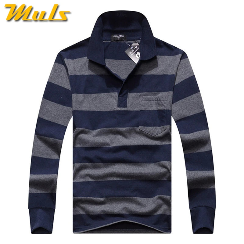 Cotton Polos Men Long Sleeve Mens Polo Shirt Spring Autumn Striped Male Polo Dress Classic Business 2018 Father Gift Drop Ship
