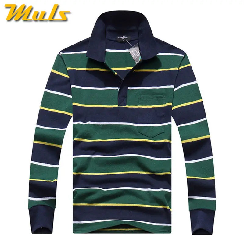 Cotton Polos Men Long Sleeve Mens Polo Shirt Spring Autumn Striped Male Polo Dress Classic Business 2018 Father Gift Drop Ship
