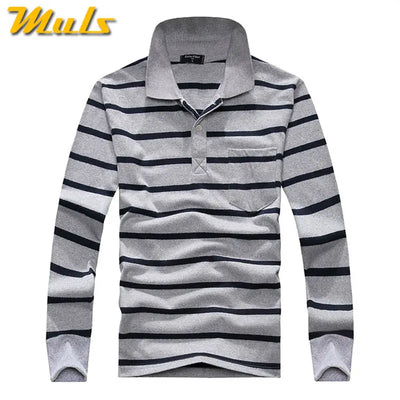 Cotton Polos Men Long Sleeve Mens Polo Shirt Spring Autumn Striped Male Polo Dress Classic Business 2018 Father Gift Drop Ship