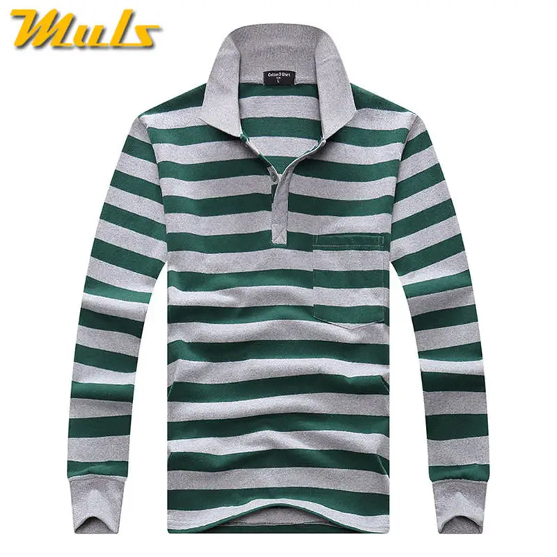 Cotton Polos Men Long Sleeve Mens Polo Shirt Spring Autumn Striped Male Polo Dress Classic Business 2018 Father Gift Drop Ship