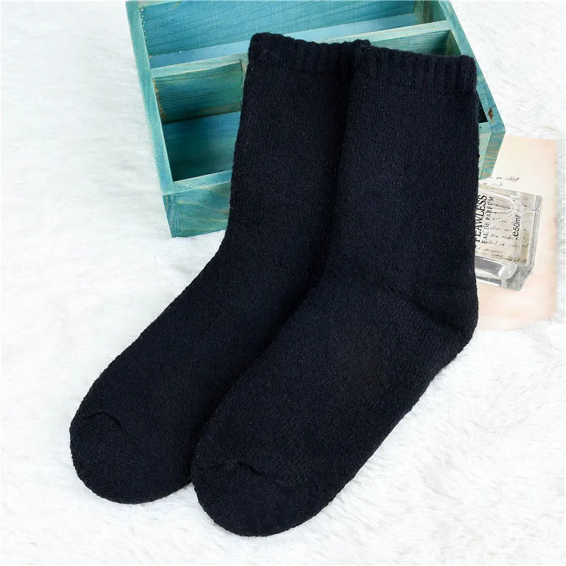 3 pairs 2025 winter new Thick wool socks women's winter tube terry socks solid color ladies super thick warm snow socks