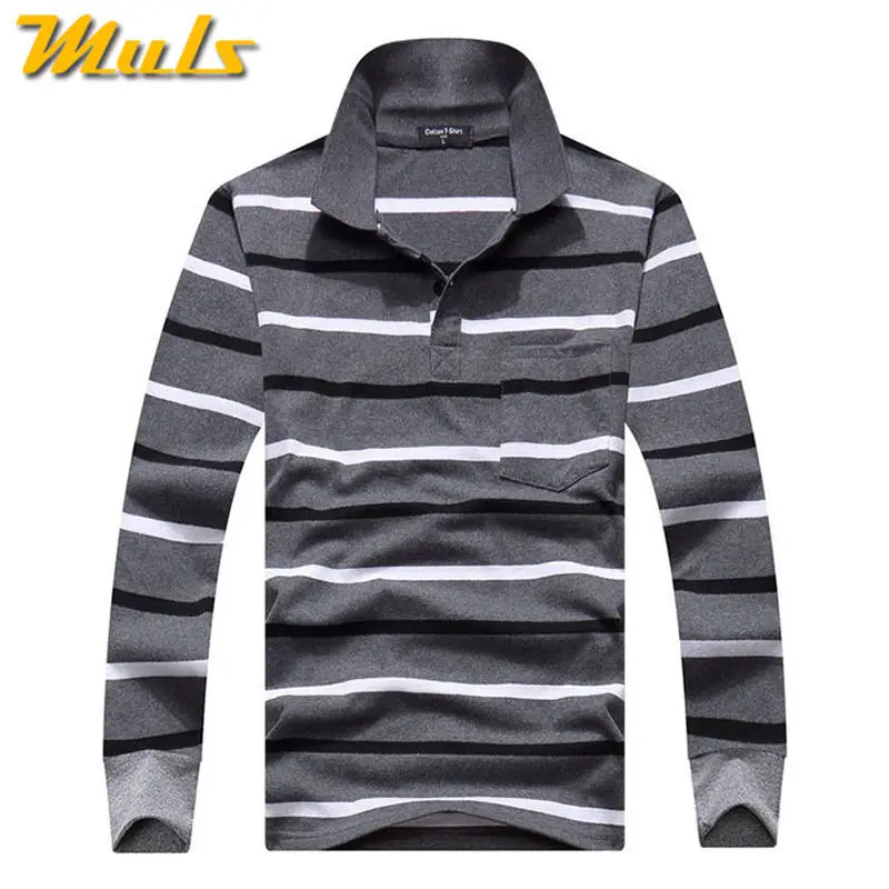 Cotton Polos Men Long Sleeve Mens Polo Shirt Spring Autumn Striped Male Polo Dress Classic Business 2018 Father Gift Drop Ship