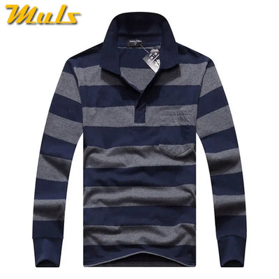 Cotton Polos Men Long Sleeve Mens Polo Shirt Spring Autumn Striped Male Polo Dress Classic Business 2018 Father Gift Drop Ship