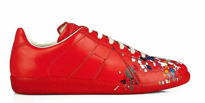 High Quality Men Fashion Black White leather paint splatter Low Top Casual Shoes Unisex Luxury Brand Spring Autumn Flat Shoes