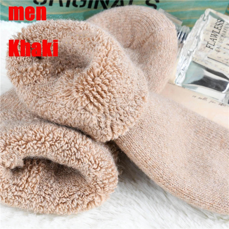 3 pairs 2025 winter new Thick wool socks women's winter tube terry socks solid color ladies super thick warm snow socks