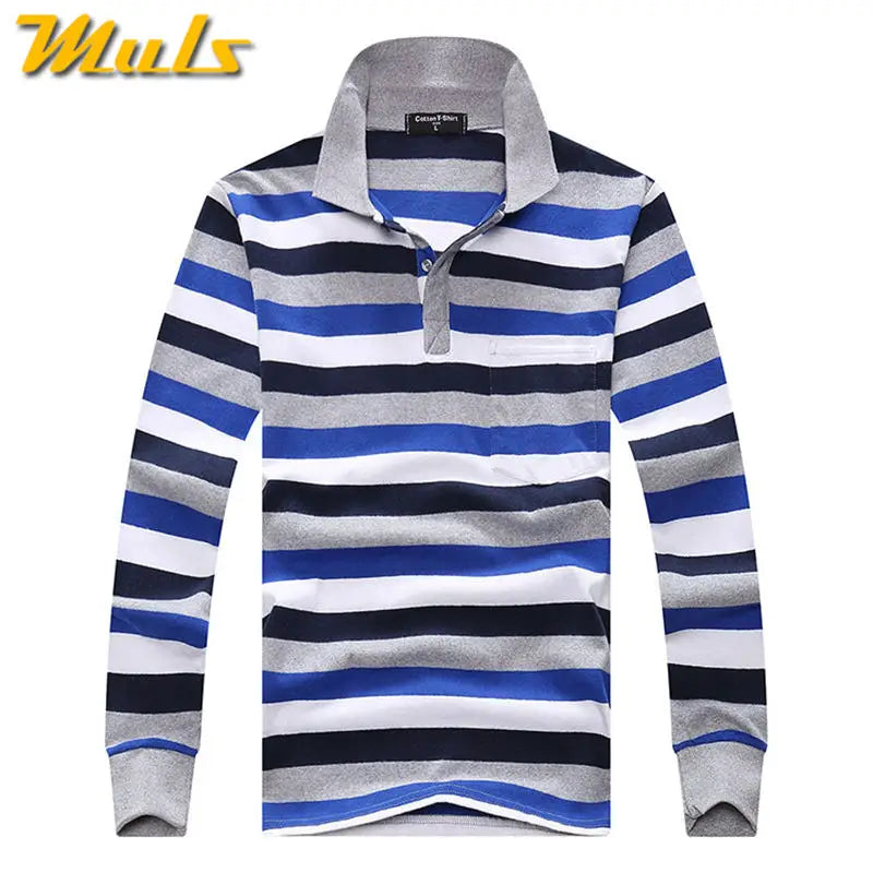 Cotton Polos Men Long Sleeve Mens Polo Shirt Spring Autumn Striped Male Polo Dress Classic Business 2018 Father Gift Drop Ship