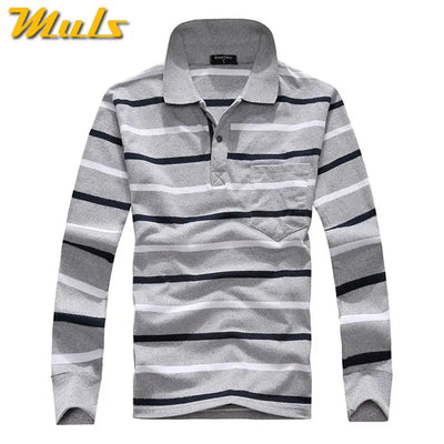 Cotton Polos Men Long Sleeve Mens Polo Shirt Spring Autumn Striped Male Polo Dress Classic Business 2018 Father Gift Drop Ship