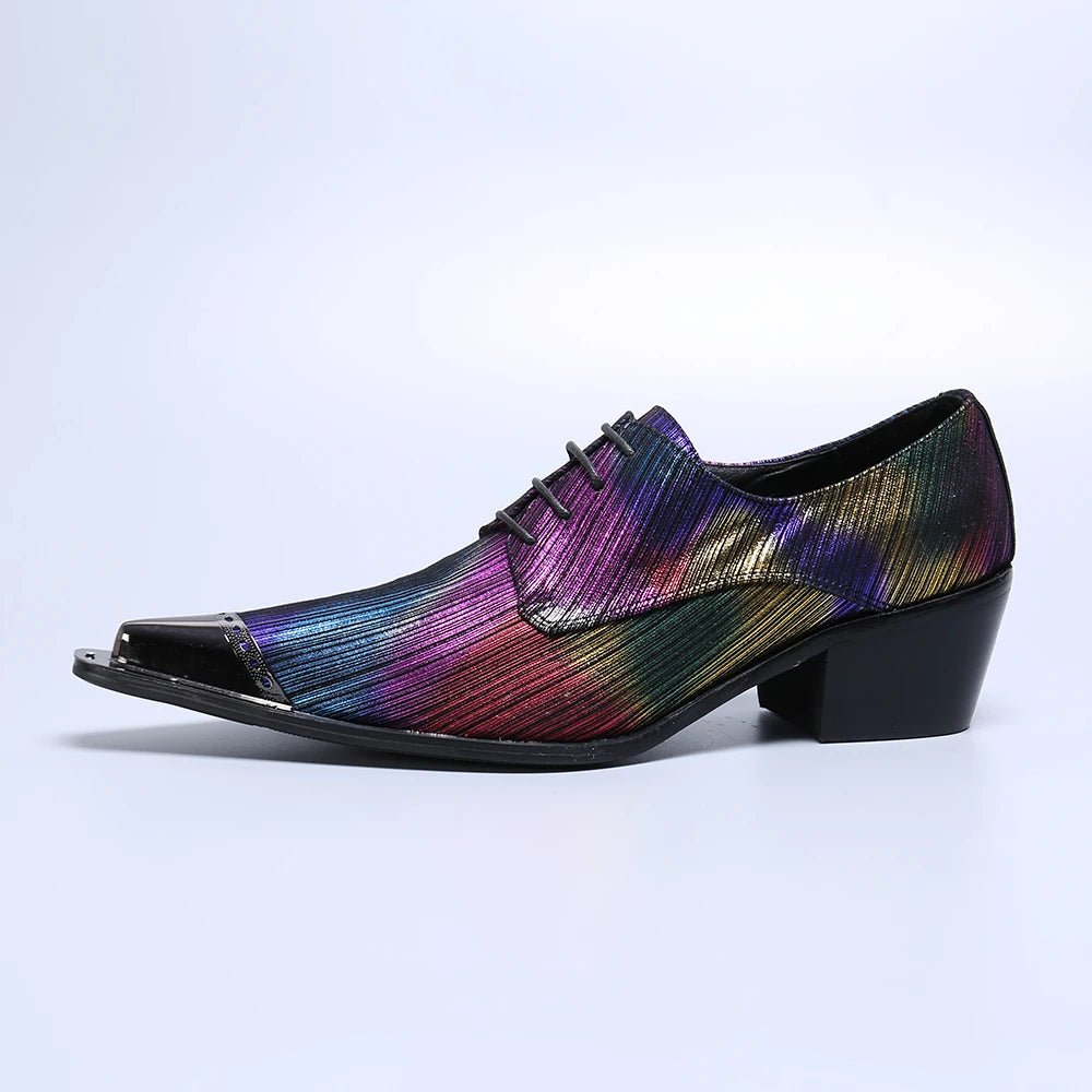 NA217 High Heel Leather Shoes Men Metal Skull Hoop Dress Shoes Men Pointed Toe Zapatos De Hombre Plus Size Formal Man Shoes