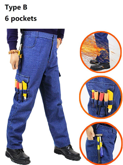 Work Clothing Jeans Trousers Cargo Thick Pants Flame Retardant Anti-scalding Welding Suit Repair Multi Pocket Durable Trousers