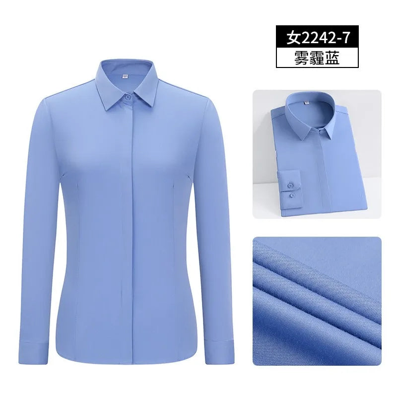 pink2 2526 Men's elastic and comfortable shirt Korean version business professional dress interview white shirt K78D8-01-25