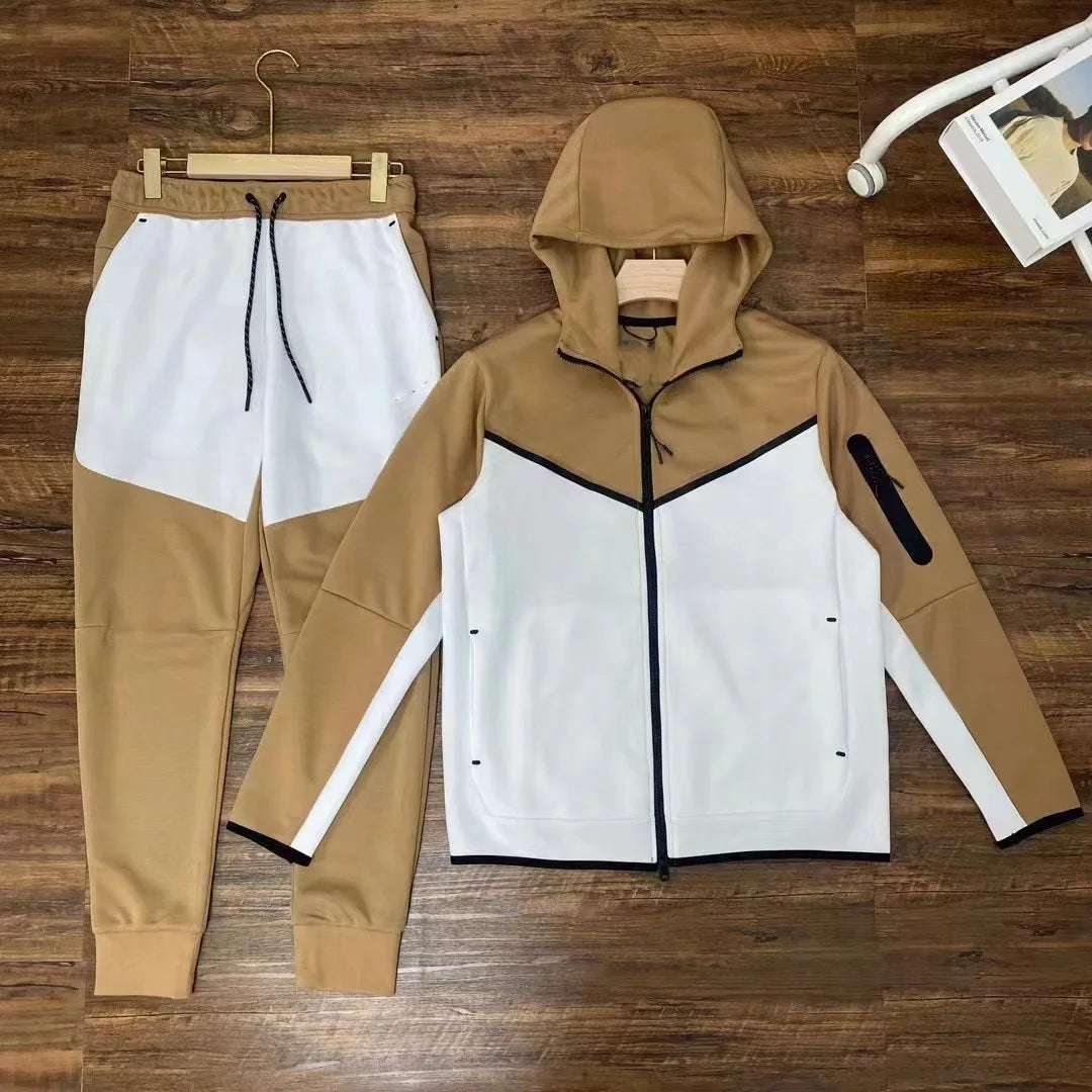 Men's New Spring and Autumn Sports Leisure Clothing Set Hooded Zipper Jacket With Small Leg Pants Loose Fit for Adults