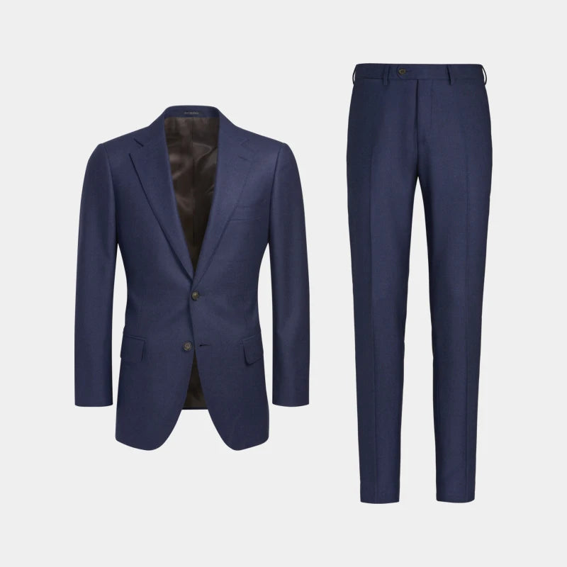 Medium Blue S120 Wool Business Casual Men's Slim Two Single-breasted Suit